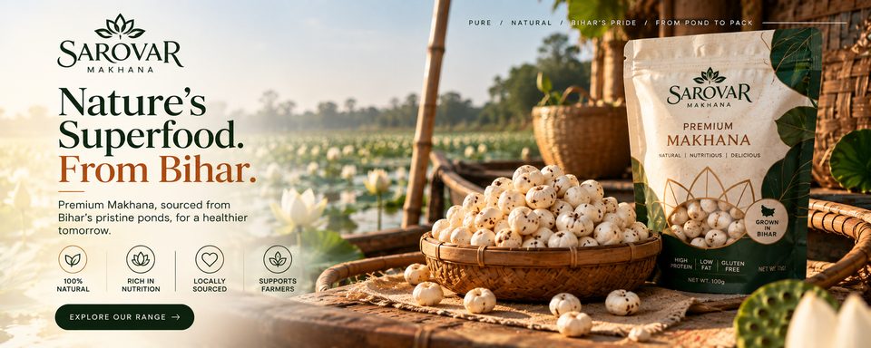 Web banner designed for Sarovar, a makhana brand concept