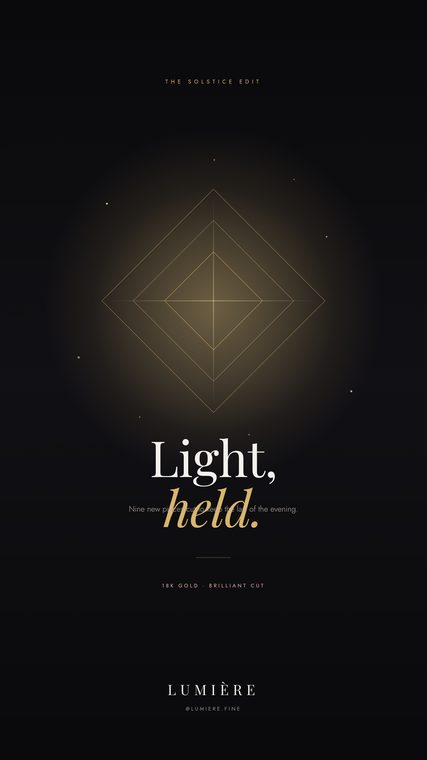 Lumiere Instagram story with a nested gold facet motif and an editorial serif headline