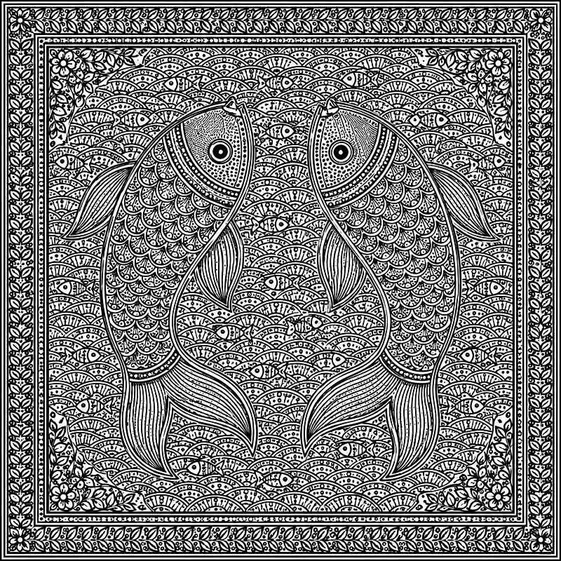 Fish motif, Mithila line drawing