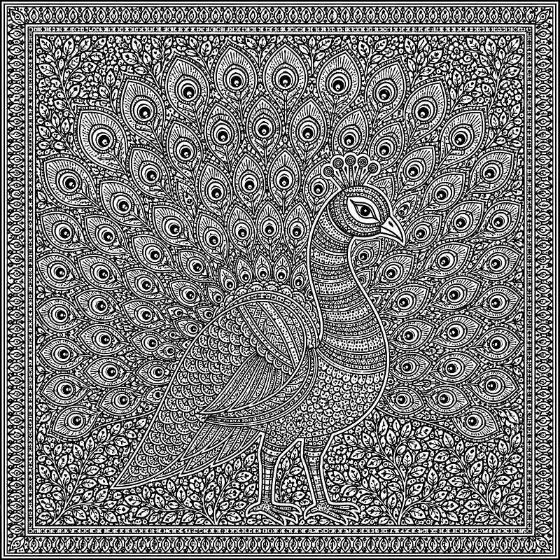 Peacock motif, Mithila line drawing